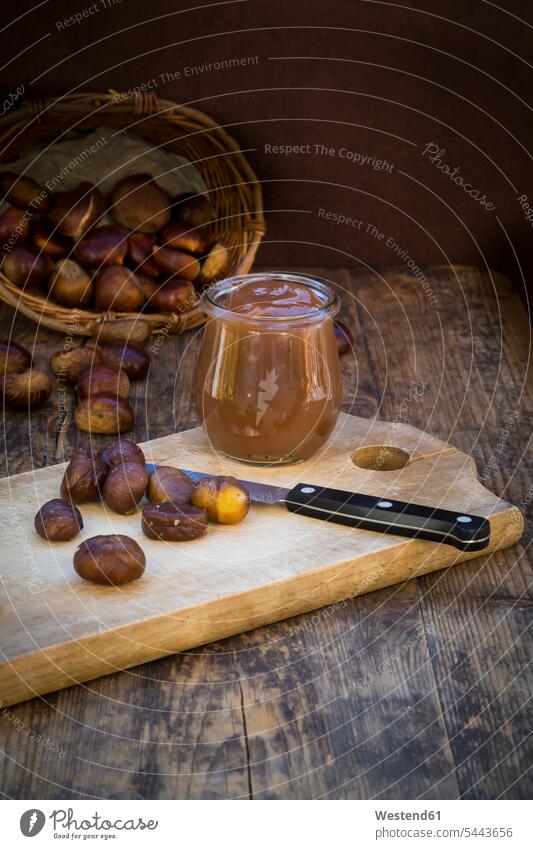 Sweet chestnuts, roasted and sweet chestnut cream nobody knife knives preparation prepare preparing Chopping Board Cutting Boards Chopping Boards
