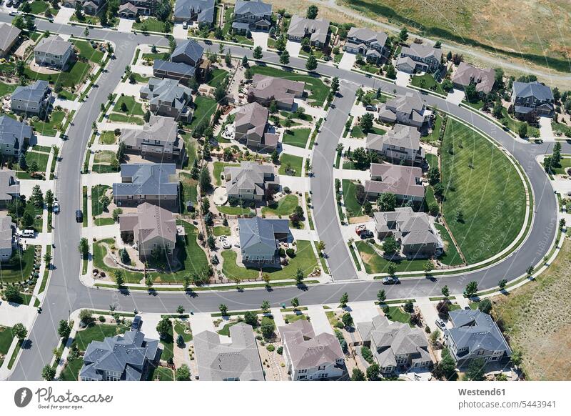 USA, Aerial photograph of a subdivision near Lafayette, Colorado, north of Denver townscape suburb Suburbs Suburban abundance Plentiful New Building