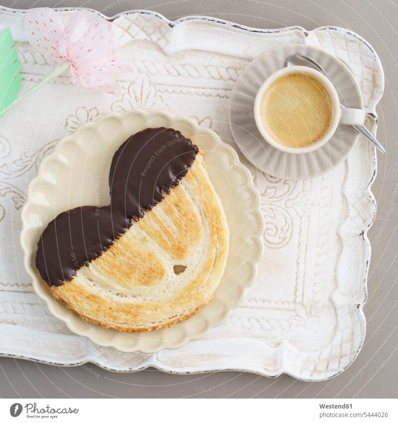 French pastry and cup of coffee food and drink Nutrition Alimentation Food and Drinks Flower Flowers Coffee nobody overhead view from above top view Overhead
