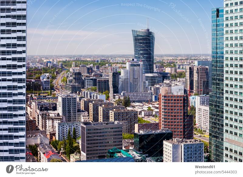 Poland, Warsaw, city center cityscape, elevated view from the downtown towards Wola district city district districts quarter View Vista Look-Out outlook