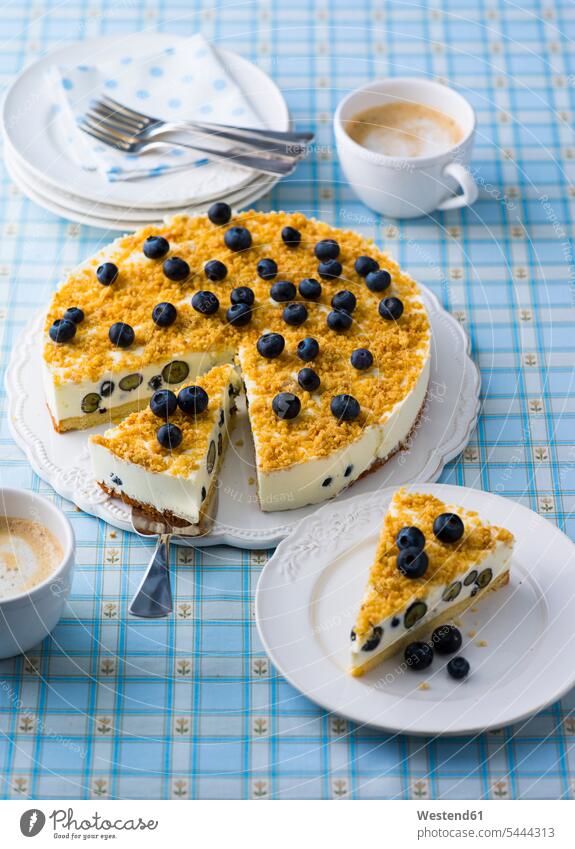 Blueberry cheese cake pastry fork dessert fork cake fork baked Baked Food Fruit Fruits White Coffee Milky Coffee Coffee with Milk Napkin Serviette Serviettes