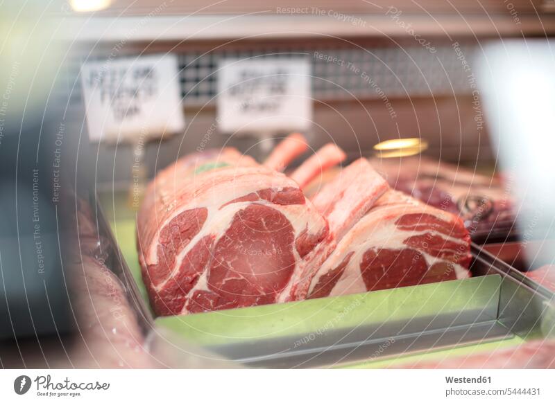 Meat on display in butchery Display Displays meat charcuterie Food foods food and drink Nutrition Alimentation Food and Drinks Choice choose choosing choices