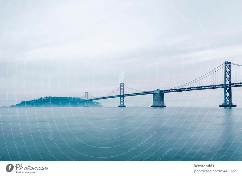 USA, California, San Francisco, Oakland Bay Bridge bay Bay Of Water bays copy space sky skies Travel nobody fog foggy misty suspension bridge outdoors