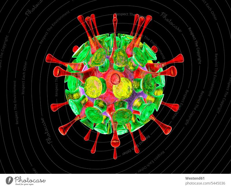 Influenza virus, 3D Rendering shape shapes viruses healthcare health-care research black background black backgrounds spherical shape spherical shapes Macro