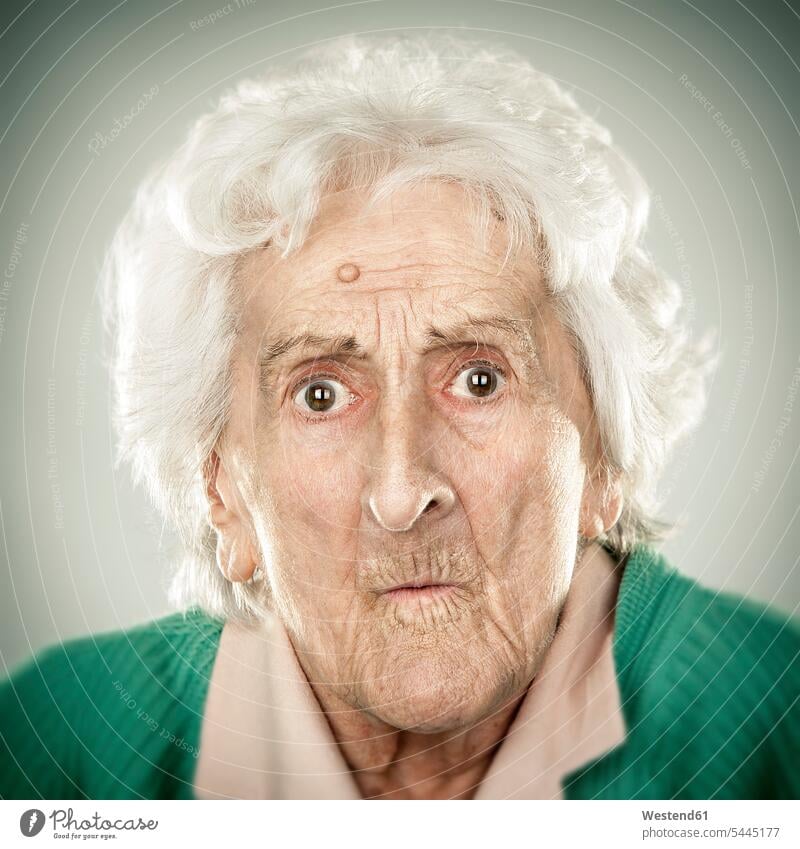 Portrait of an elderly lady Candid portrait portraits old astonished puzzled wonder wondering toothless frightened terrifying startled Frightening scared