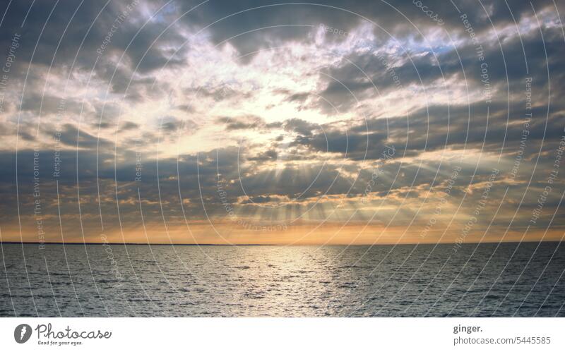 Light phenomenon - dusk over the Atlantic Ocean Light (Natural Phenomenon) Twilight Light Dusk rays Clouds Evening Sunset Horizon Sunlight Sky Deserted