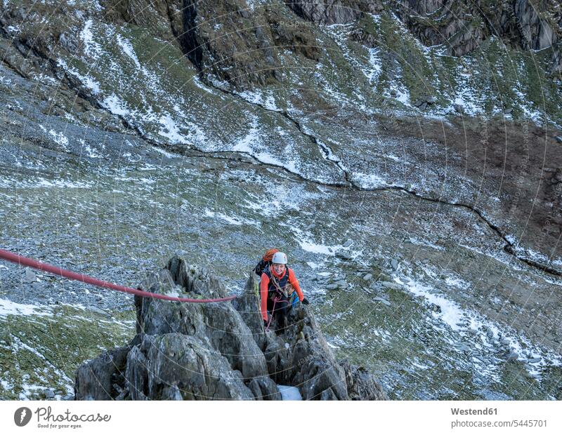 UK, North Wales, Snowdonia, Ogwen, Cneifion Rib, climbing mountaineers climber alpinists climbers Mountain Climber Mountain Climbers woman females women