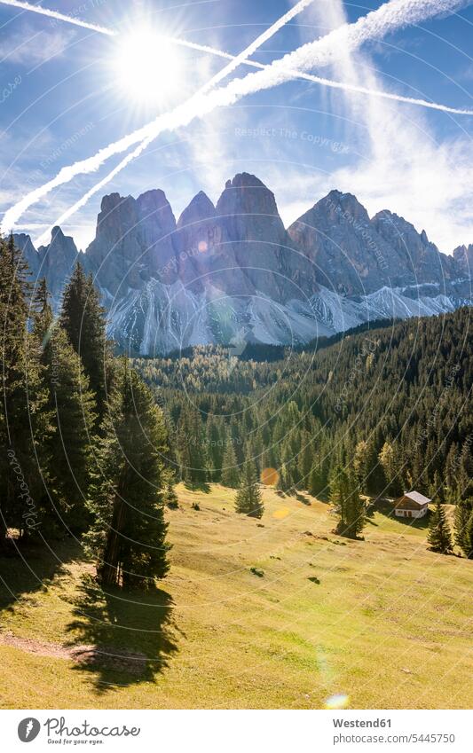 Italy, South Tyrol, Villnoess Valley, Geisler Group cloud clouds Val di Funes sky skies Travel Tree Trees landscape landscapes scenery terrain Alpine Meadow