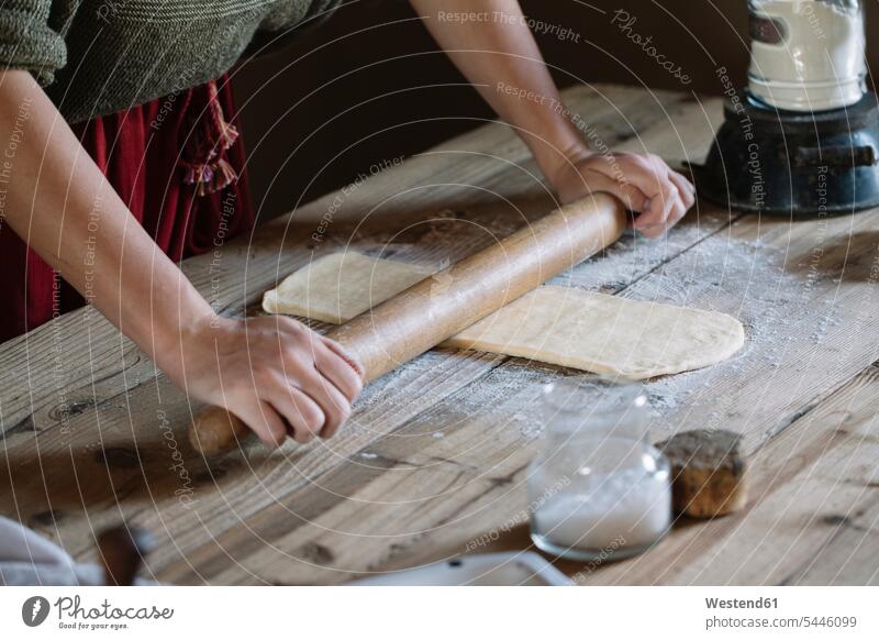 Close-up of woman preparing dough females women rolling pin rolling pins Adults grown-ups grownups adult people persons human being humans human beings Food
