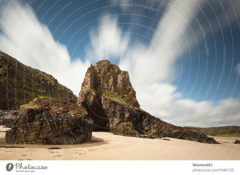 UK, Scotland, Isle of Lewis, rocks at sandy beach, long exposure coast coastline coast area Seacoast seaside sandy beaches rural country countryside