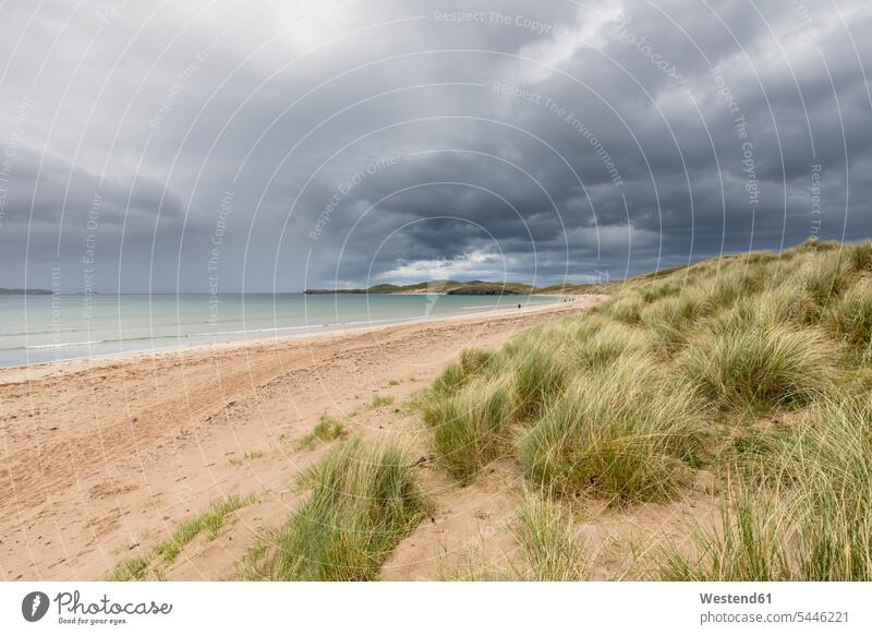 UK, Scotland, Durness, Balnakeil Beach coast coastline coast area Seacoast seaside thundercloud Cumulonimbus thunderclouds Ominous sinister menacing looming day