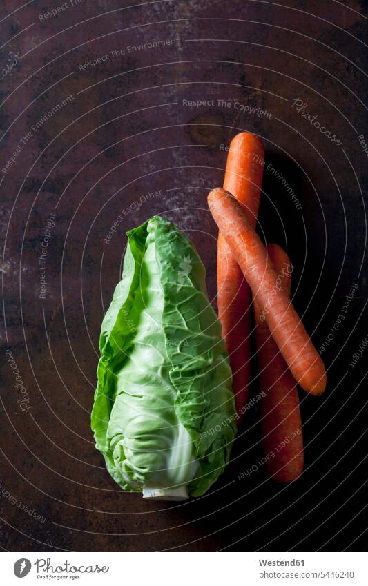 Sweetheart cabbage and carrots on dark background copy space studio shot studio shots studio photograph studio photographs healthy eating nutrition close-up