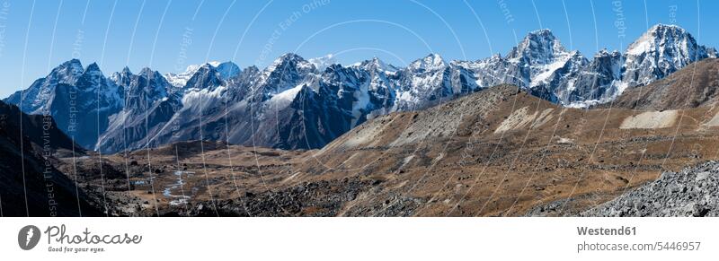 Nepal, Himalaya, Khumbu, Everest region, Cho La outdoors outdoor shots location shot location shots impressive monumental Ngozumba Glacier Ngozumpa blue sky