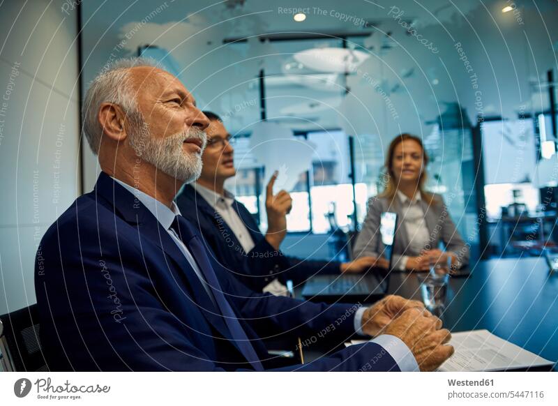 Portrait of senior businessman listening in a meeting Business Meeting business conference office offices office room office rooms business people