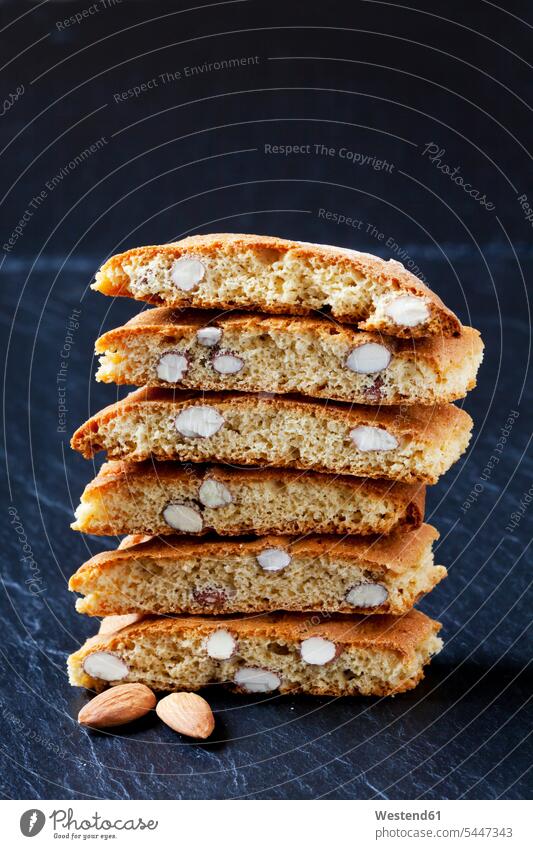 Stack of Various Cantuccini on slate nobody on top of Italian Food Italian cuisine sliced medium group of objects almond pastry Italian Cuisine italian