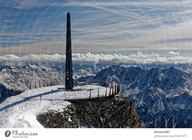Austria, Tyrol, Oetztal, Soelden, observation deck Schwarze Schneid with obelisk beauty of nature beauty in nature viewing platform natural world mountain