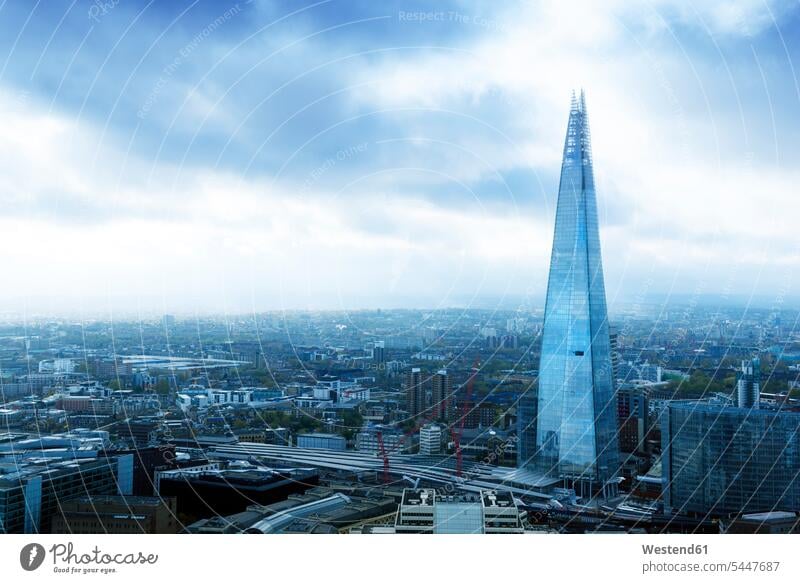 UK, London, cityscape with The Shard cloud clouds View Vista Look-Out outlook cloudy cloudiness building buildings outdoors outdoor shots location shot
