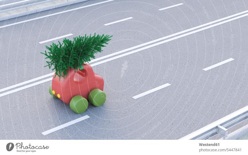 Toy car carrying Christmas tree on the roof toy car cars toy cars copy space motorway freeway motorways freeways Christmas trees nobody Idea Ideas transporting