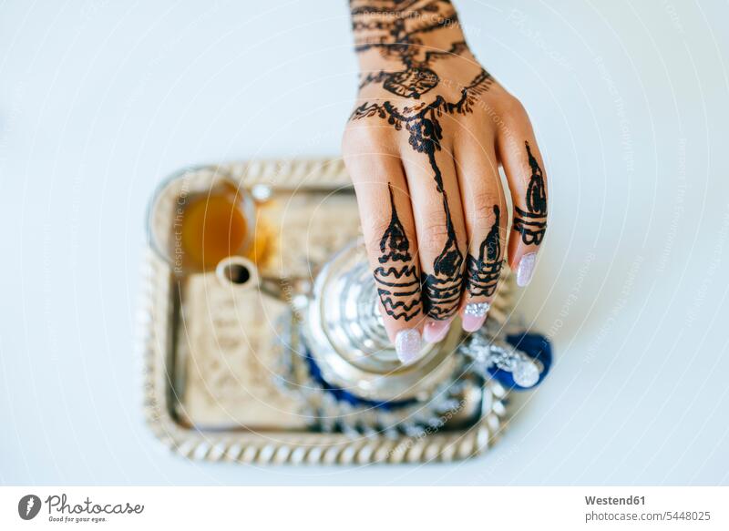 Morocco, woman's hand with henna tattoo, close-up females women Henna Tattoo Mehdi human hand hands human hands Adults grown-ups grownups adult people persons