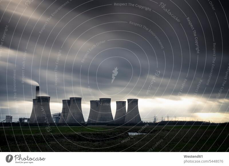 UK, England, North Yorkshire, Eggborough Power Station cloud clouds gray grey dramatic sky dusk atmosphere atmospheric evening evening twilight in the evening