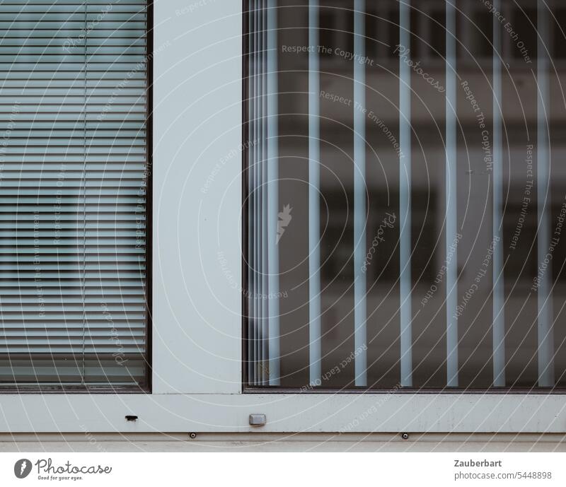 Window frame with blinds and slats, light gray and abstract shape, angular and neat Frame Venetian blinds symmetric Abstract structure Gray urban Facade