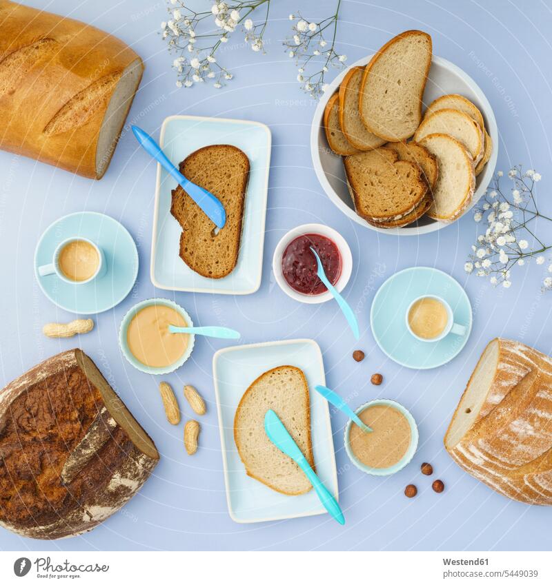 Different sorts of bread with vegan spreads food and drink Nutrition Alimentation Food and Drinks Choice choose choosing choices almond mush flat lay divers