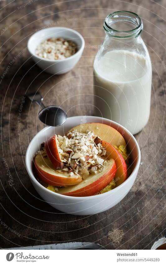 Bowl of porridge with apples food and drink Nutrition Alimentation Food and Drinks ready to eat ready-to-eat Oat Flakes rolled oats healthy eating nutrition