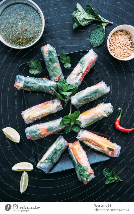 Vietnamese spring roll with vegetables, roasted peanuts and herbs, sauce asian food Spring Roll Spring Rolls Vegetable Vegetables Sauce Sauces spice flavouring