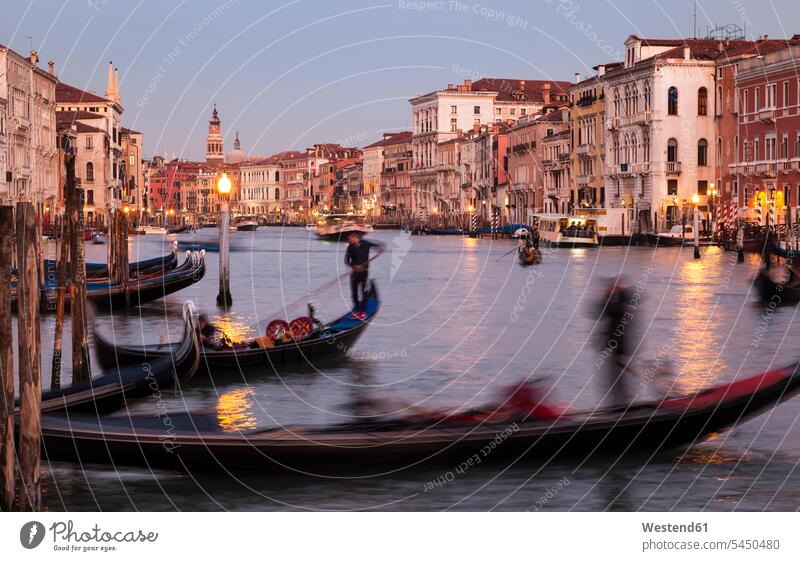 Italy, Veneto, Venice, Canal Grande, gondolas in the evening evening mood outdoors outdoor shots location shot location shots Architecture Incidental people