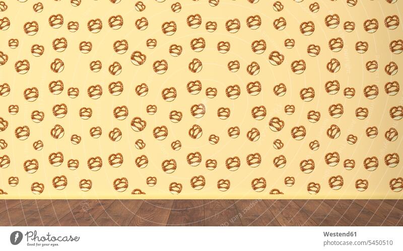 Wallpaper with pretzel pattern and wooden floor, 3D Rendering baseboard toeboard skirt baseboard skirting board unconventional Offbeat structure structures
