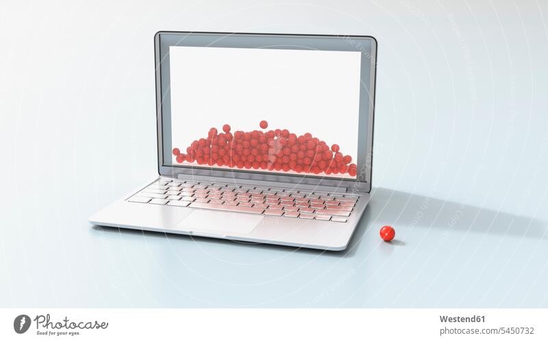 Laptop and red balls, 3D Rendering inside Contrast contrasting opposites Contrasts modern contemporary 3D-Rendering display Display Screens Device Screen