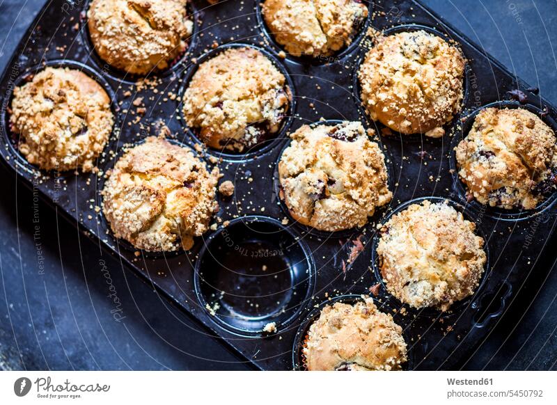 Muffins in a baking tray food and drink Nutrition Alimentation Food and Drinks muffin muffins Muffin tray homemade home made home-made baked Baked Food close-up