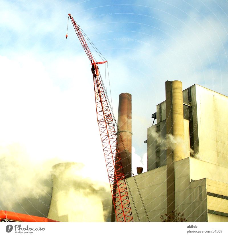 power plant Crane Building Exterior shot colorrik Chimney Steam Industrial Photography clouds