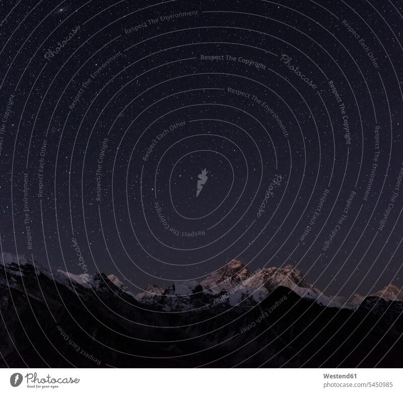 Nepal, Himalaya, Khumbu, Everest region, stars over Everest and Nuptse sky skies Moody Sky night shot nighttime night-time Night at night night shots impressive