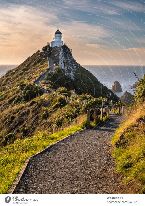 New Zealand, South Island, Southern Scenic Route, Catlins, Nugget Point Lighthouse Otago Region scenics sceneries scenery landscape scenic view path trail paths
