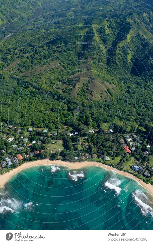 USA, Hawaii, Kauai, North Coast, aerial view house houses Pacific Ocean Pacific Coast day daylight shot daylight shots day shots daytime Southern Coast