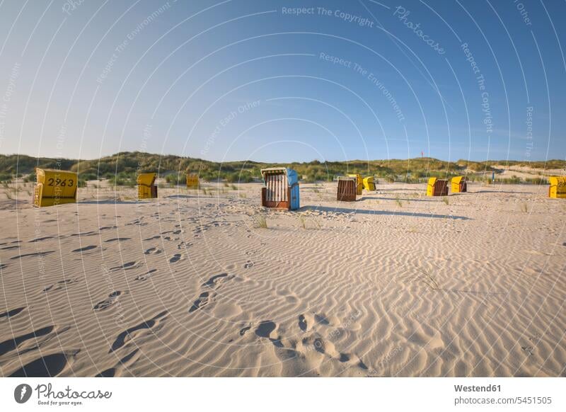 Germany, Lower Saxony, East Frisian Island, Juist, hooded beach chairs on the beach recreation relaxing Recreational day daylight shot daylight shots day shots