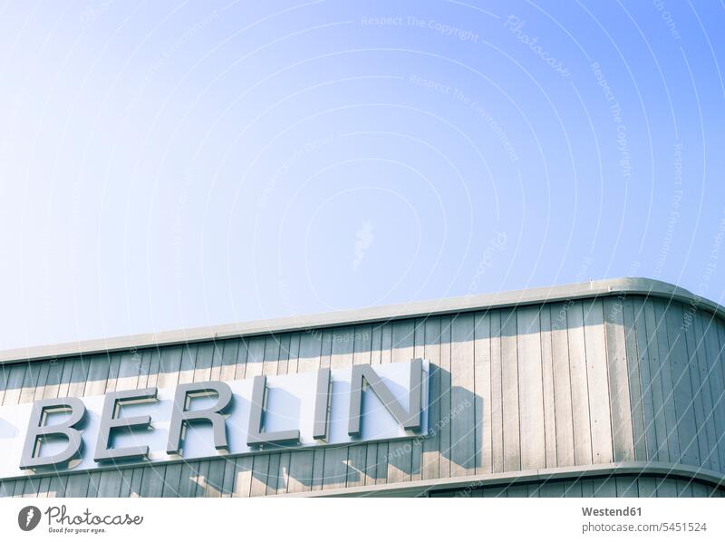 Germany, part of facade with writing 'Berlin' modern contemporary word words western script Facade Facades shadow shadows Shades sunlight Sunlit building