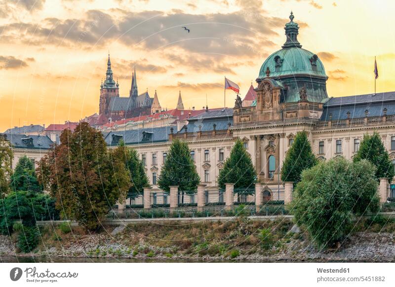 Czech Republic, Prague, Straka academy, castle capital Capital Cities Capital City neo-baroque Second Empire Baroque Revival sunset sunsets sundown outdoors