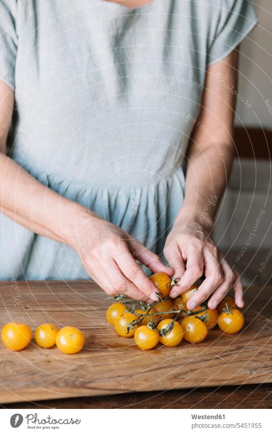 Close-up of woman preparing fresh tomatoes Tomato Tomatoes cooking females women Vegetable Vegetables Food foods food and drink Nutrition Alimentation