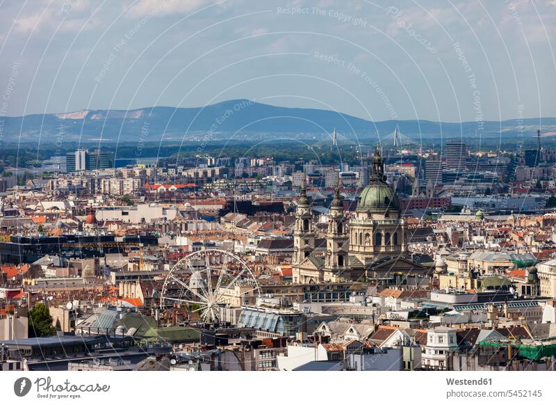 Hungary, Budapest, cityscape with St. Stephen's Basilica and Ferris Wheel View Vista Look-Out outlook city view city pictures city views urban view of the city