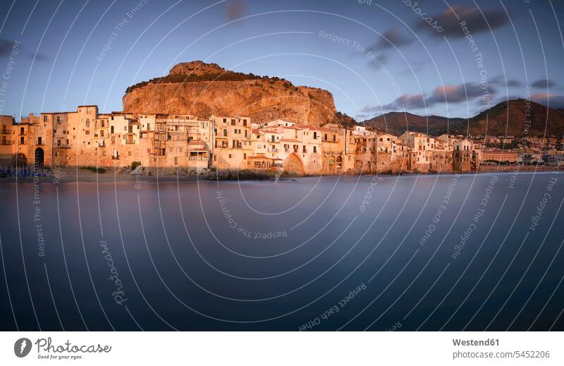 Italy, Sicily, Cefalu in the evening Long Exposure Time Exposed Time Exposure bay Bay Of Water bays evening mood evening light cloud clouds water village view