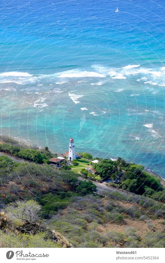 USA, Hawaii, Honolulu, lighthouse as seen from Diamond Head nobody Travel destination Destination Travel destinations Destinations water's edge waterside shore