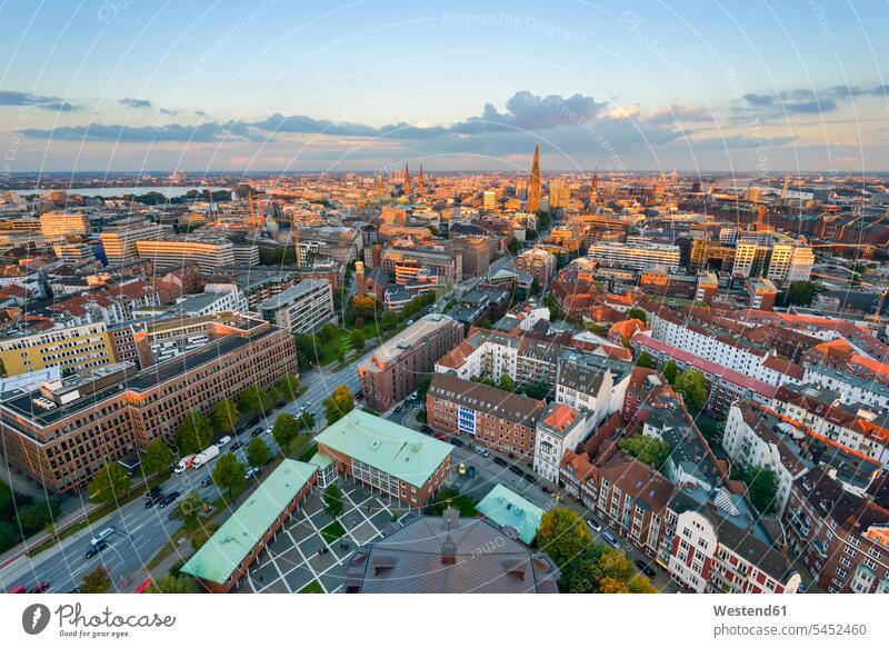 Germany, Hamburg, cityscape in the evening cloud clouds Architecture cities metropolis city center downtown city centre Midtown urban scene townhall town hall