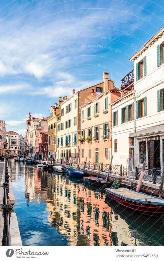 Italy, Venice, alley and boats at canal Travel destination Destination Travel destinations Destinations lane Laneway World Cultural Heritage typical typically