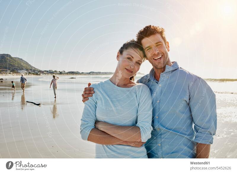 Portrait of couple on the beach beaches twosomes partnership couples people persons human being humans human beings portrait portraits Sea ocean family families