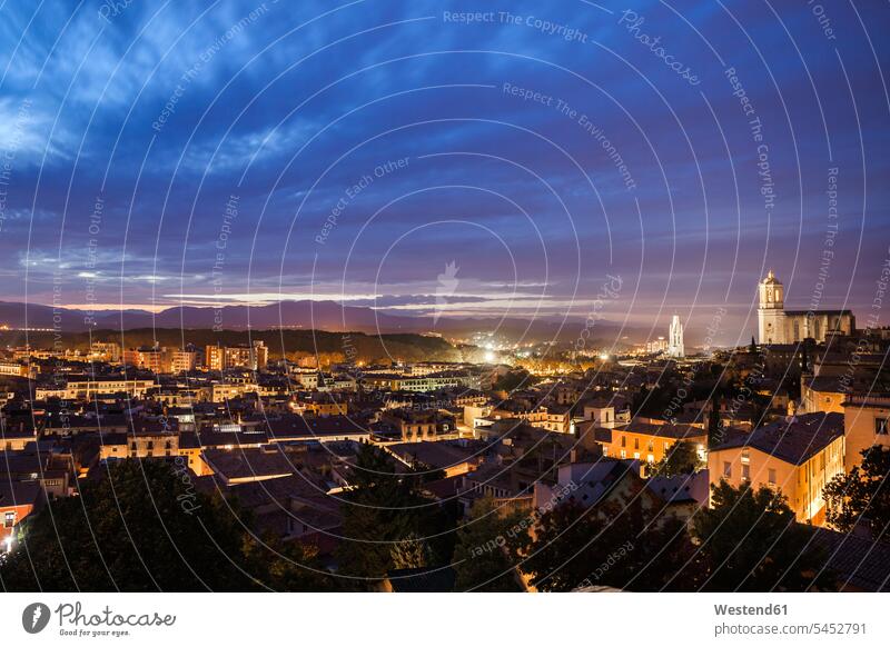 Spain, Girona, city view at evening twilight cloud clouds Travel destination Destination Travel destinations Destinations afterglow Afterglow Vista Christianity