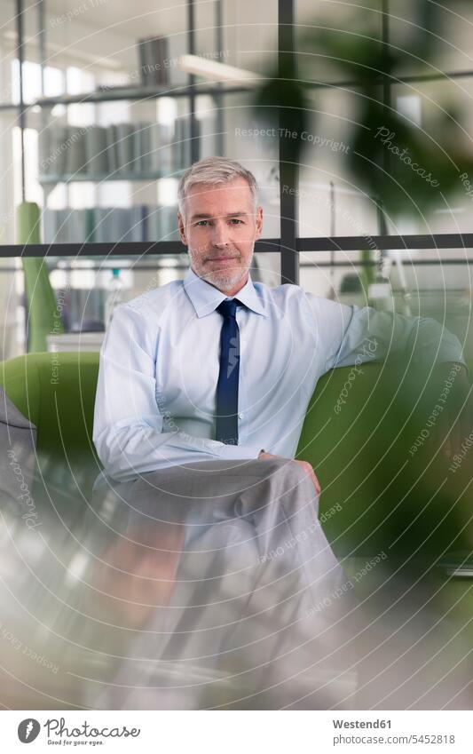 Mature businessman sitting on a couch in the office, usind laptop caucasian caucasian ethnicity caucasian appearance european three-quarter length