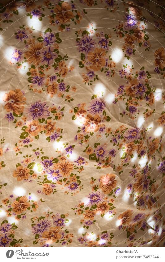 Light reflections on a flowered bedspread light reflexes Duvet Flowery pattern floral pattern textile Blanket Bedroom Design Soft Cozy Bedclothes Shadow