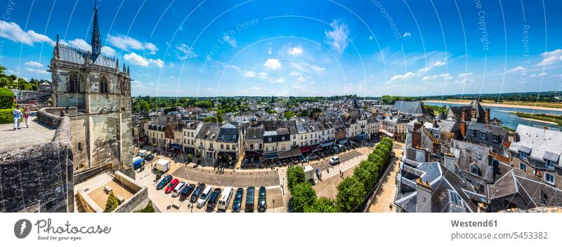 France, Amboise, view to Chapel of St Hubertus and the old town from above view terrace landmark sight place of interest castle palace castles palaces